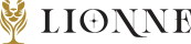 A gold stylized plant-lion emblem left, with the word “LIONNE” in bold, elegant black serif letters to the right.